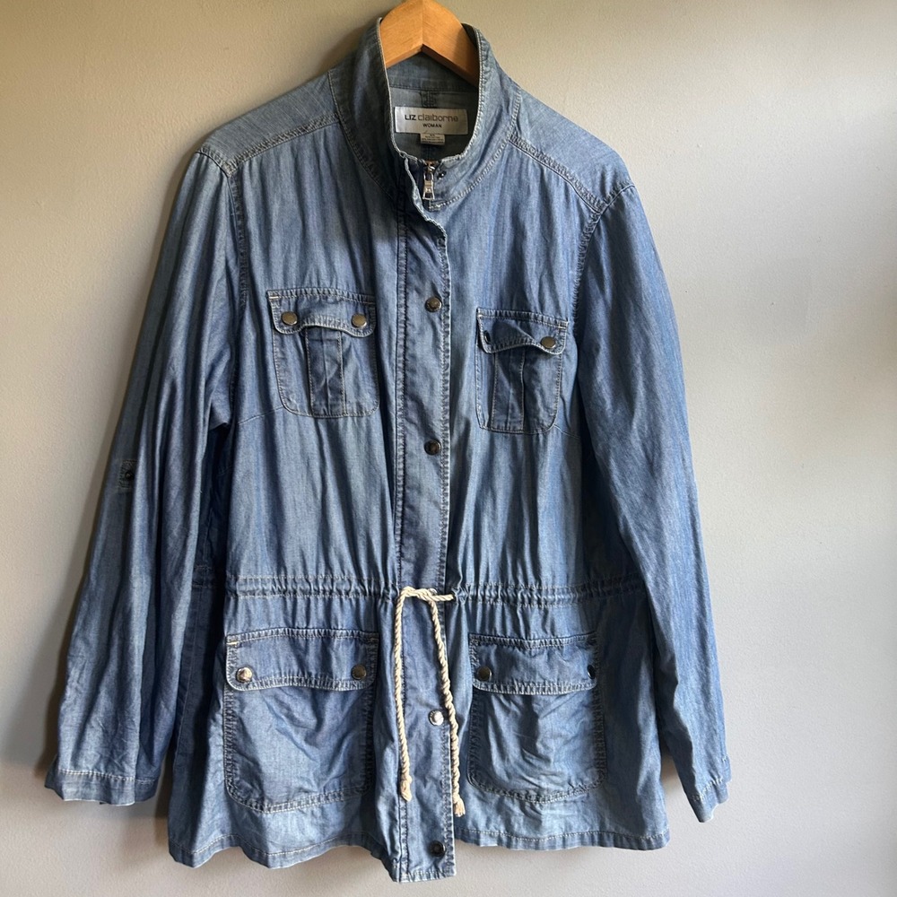 Liz Claiborne Woman Blue Chambray Utility Field Jacket 2X Tencel Blend RN 93677